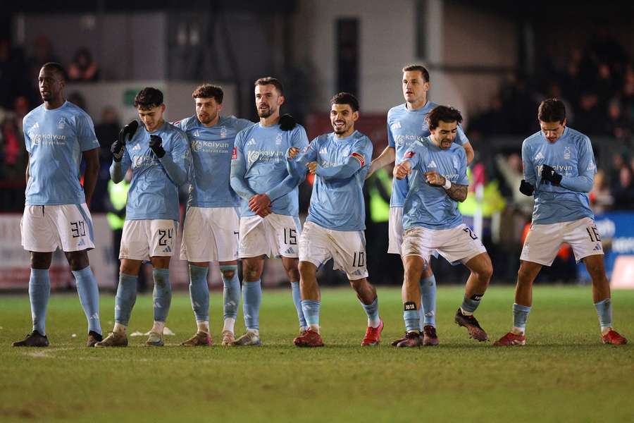Forest's players celebrate their shootout win