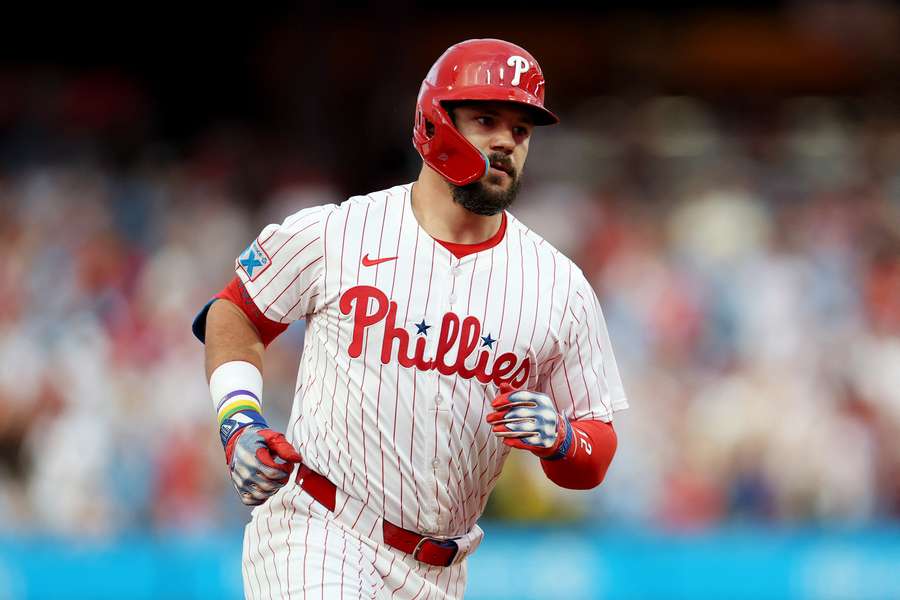 Phillies Kyle Schwarber rounds the bases after a home run (2025)