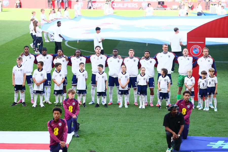England line up before their World Cup qualifier vs Andorra