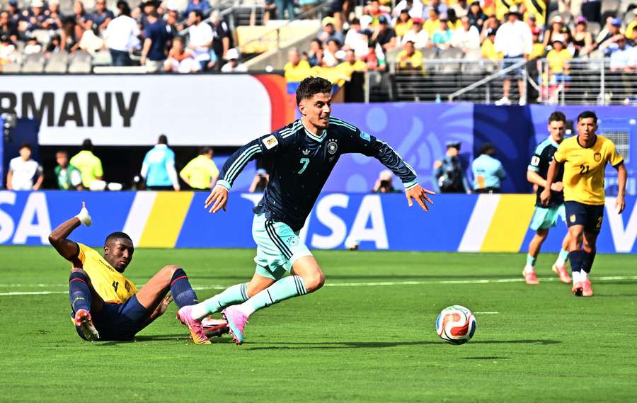 Ecuador's Joel Ordonez fouls Germany's Kai Havertz to concede a penalty before it is overturned after a VAR review Ecuador's Joel Ordonez fouls Germany's Kai Havertz to concede a penalty before it is overturned after a VAR review