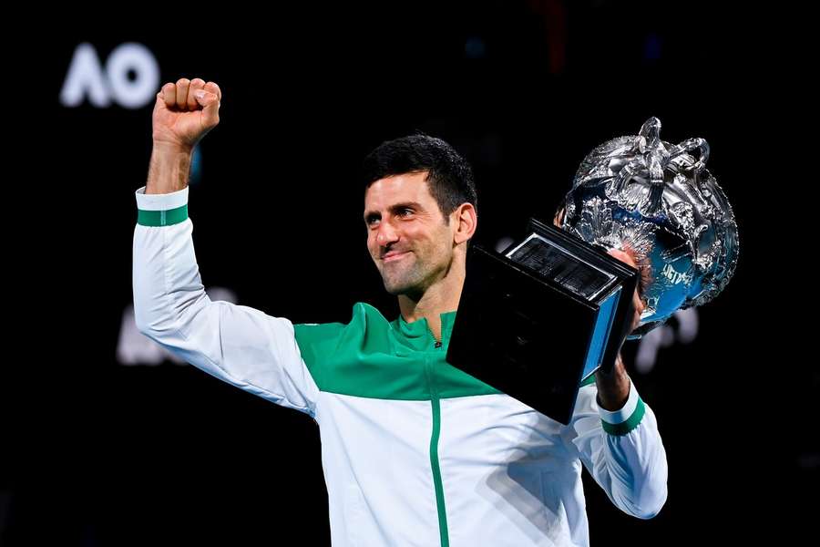 Djokovic with his Australian Open trophy in 2021