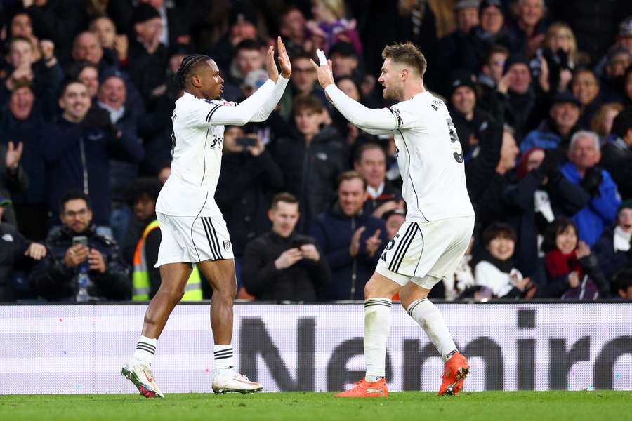 Samuel Chukwueze celebrates after scoring the equalising goal for Fulham