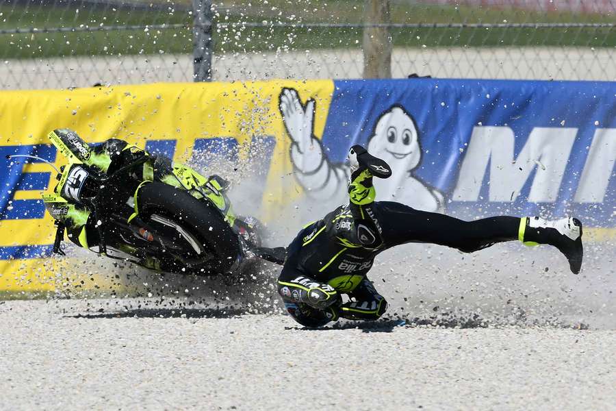 Spain's Raúl Fernández crashes during free practice on Friday in Australia. Spain's Raúl Fernández crashes during free practice on Friday in Australia.