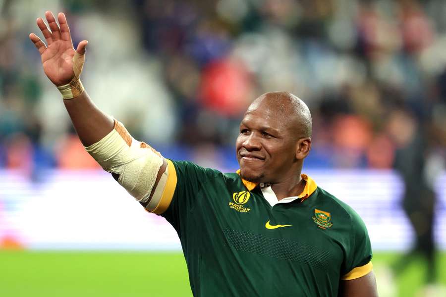 Bongi Mbonambi waves to the crowd after South Africa beat England to reach the World Cup final