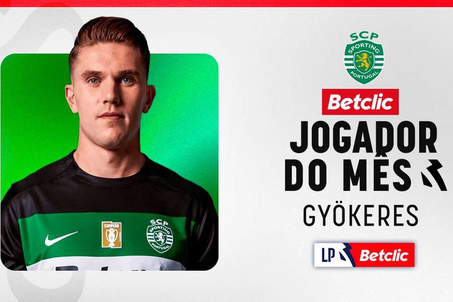 Gyökeres jogador do mês pela segunda vez esta época