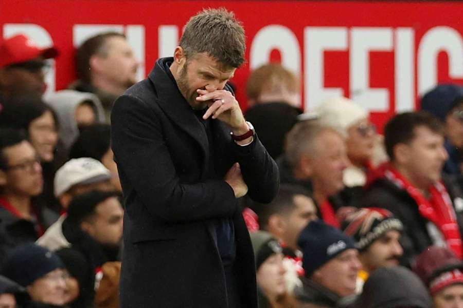 Manchester United manager Michael Carrick looks dejected on the sidelines