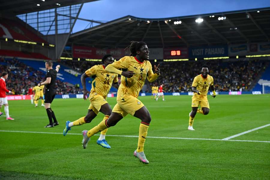 Caleb Yirenkyi scores first Ghana goal. Caleb Yirenkyi scores first Ghana goal.