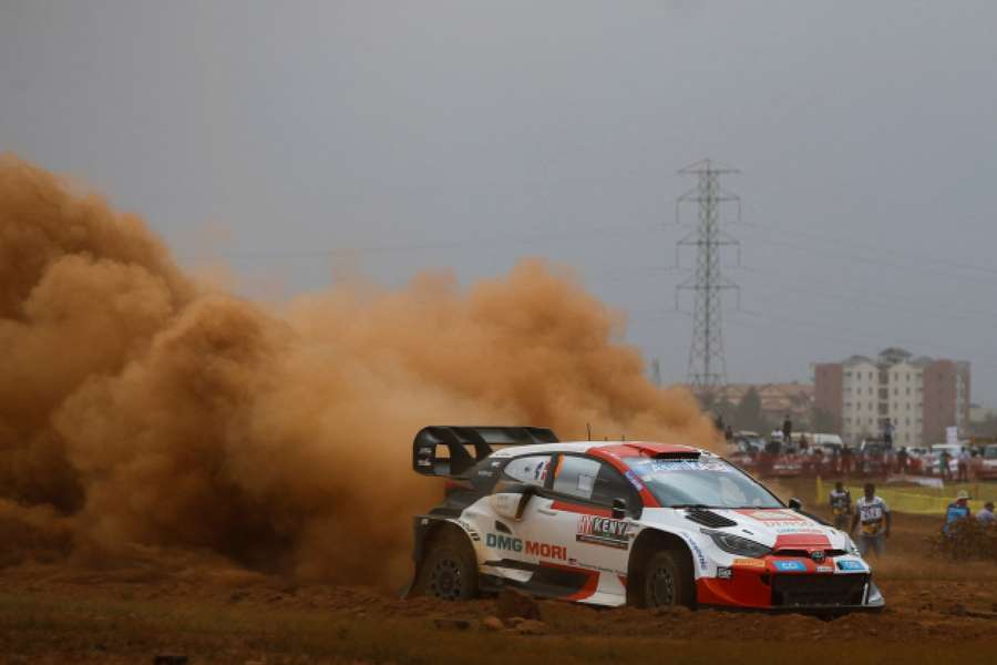 French Toyota driver Sebastien Ogier and co-driver Benjamin Veillas in action