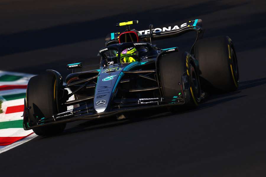 Lewis Hamilton in action during practice