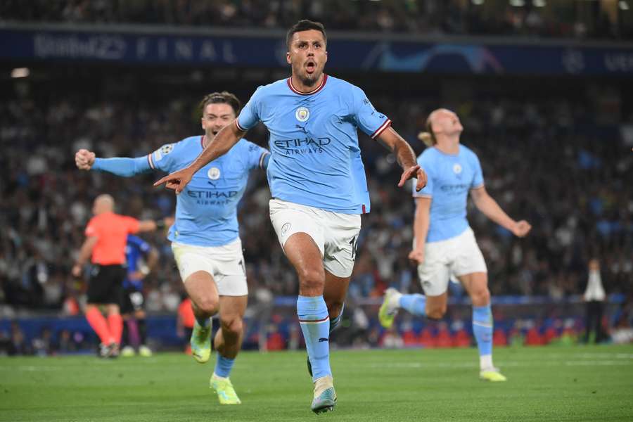 Rodri celebrates his goal against Inter Milan