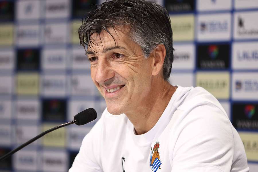 Imanol durante a conferência de imprensa antes do jogo contra o Espanyol