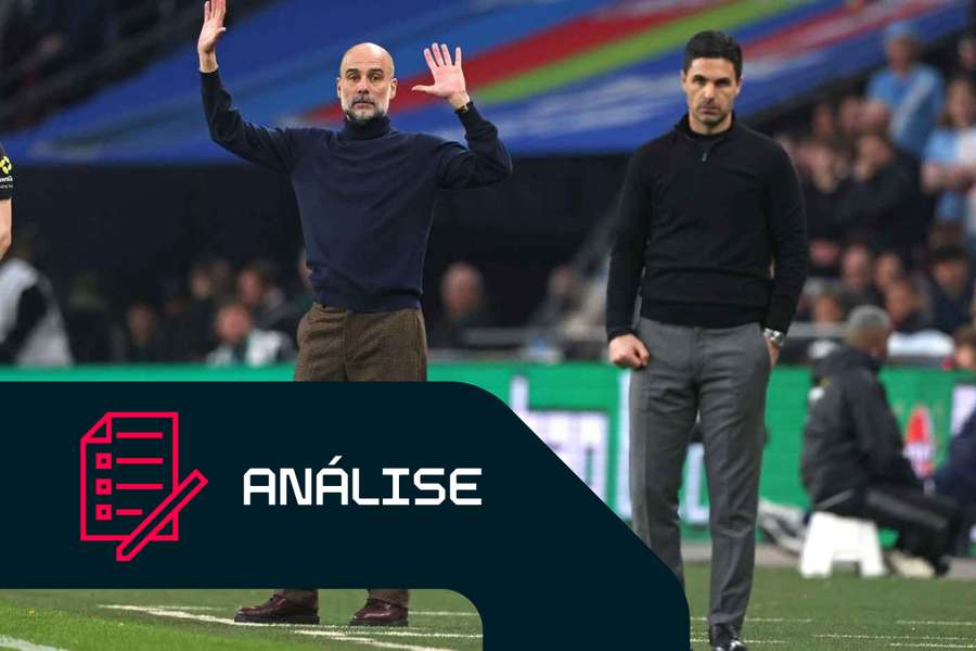 Pep Guardiola e Mikel Arteta na final da Taça da Liga