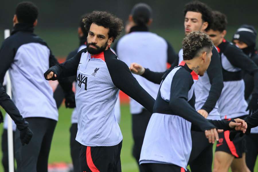 Salah et ses coéquipiers à l'entraînement la veille de la réception du Real Madrid.