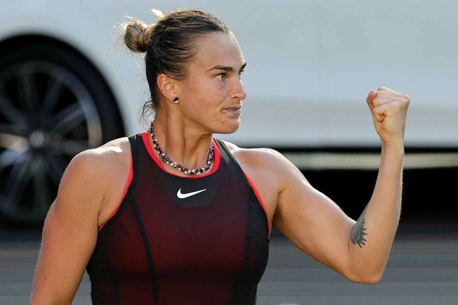 Aryna Sabalenka reacts during her quarter-final match against Czech Republic's Nikola Bartunkova in Berlin Aryna Sabalenka reacts during her quarter-final match against Czech Republic's Nikola Bartunkova in Berlin