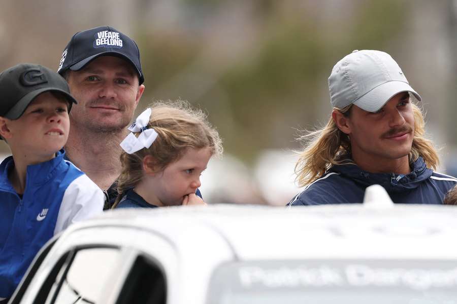 Patrick Dangerfield and Bailey Smith courted some controversy for their attire at the Wharf Shed on Monday morning.