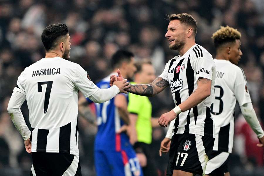 Milot Rashica of Besiktas celebrates with Ciro Immobile