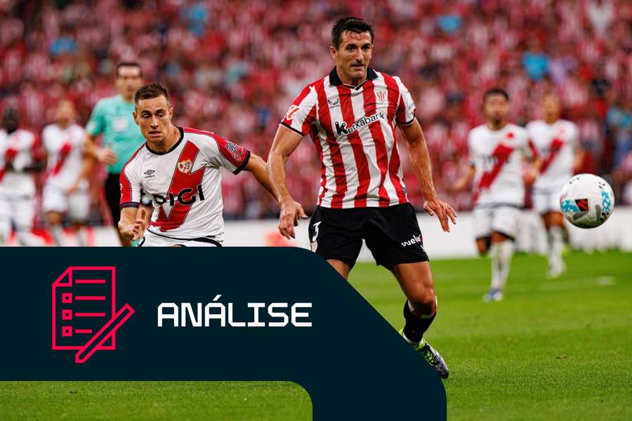 Daniel Vivian, do Athletic Club, é desafiado por Jorge de Frutos, do Rayo Vallecano 