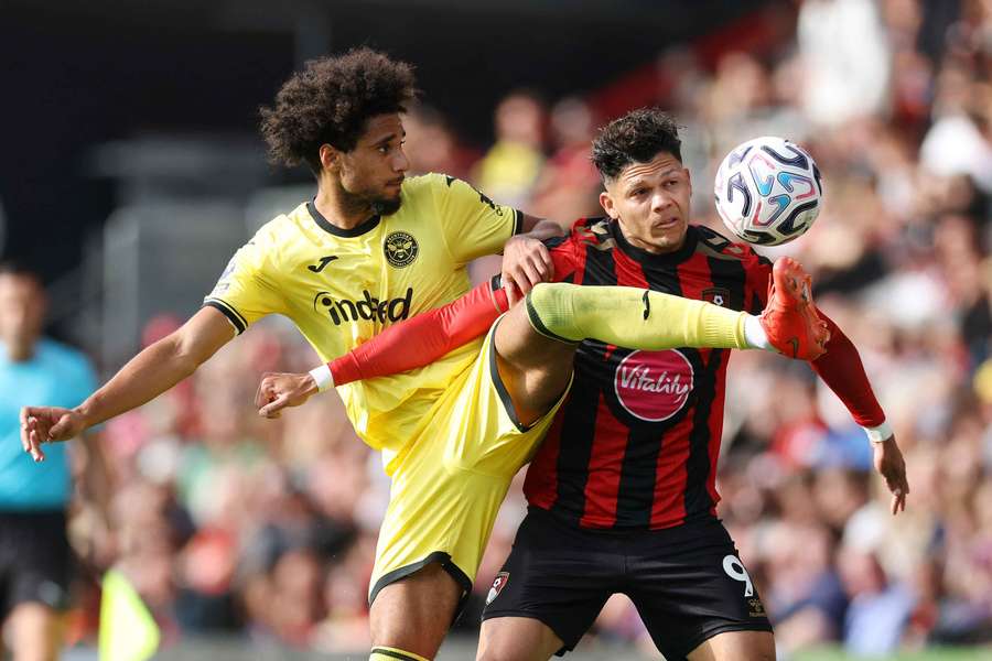 Brentford's Kevin Schade in action with AFC Bournemouth's Evanilson Brentford's Kevin Schade in action with AFC Bournemouth's Evanilson