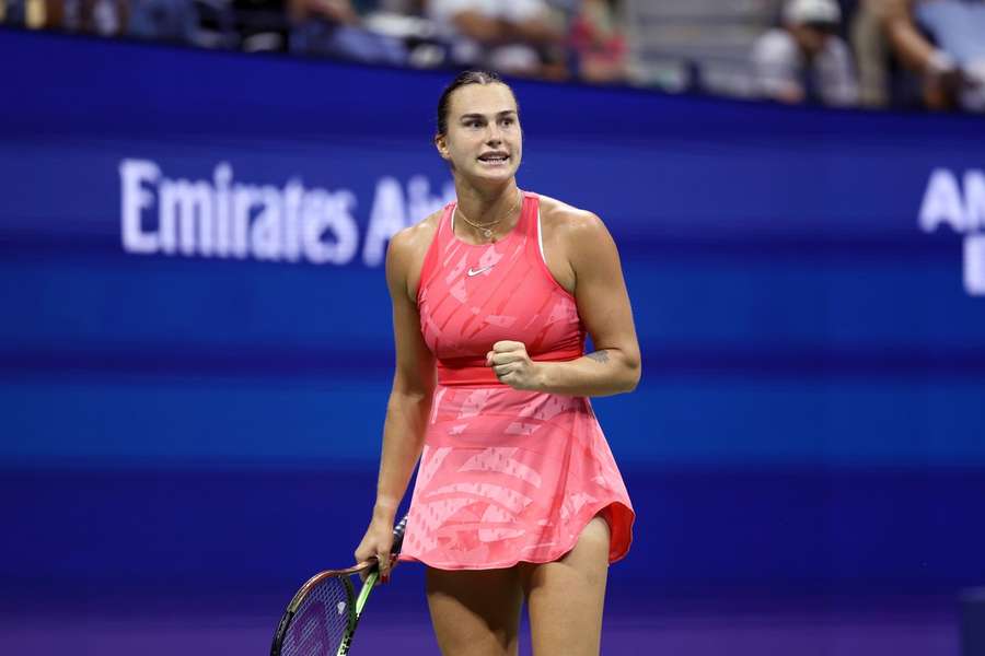 Aryna Sabalenka tijdens de halve finale op de US Open, tegen de Amerikaanse Madison Keys