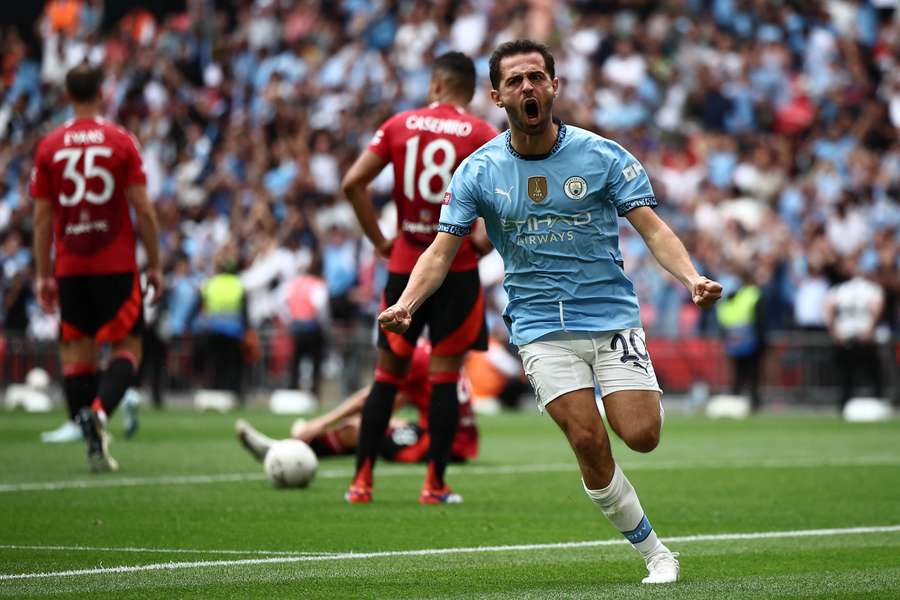 Manchester City's Bernardo Silva celebrates his equaliser