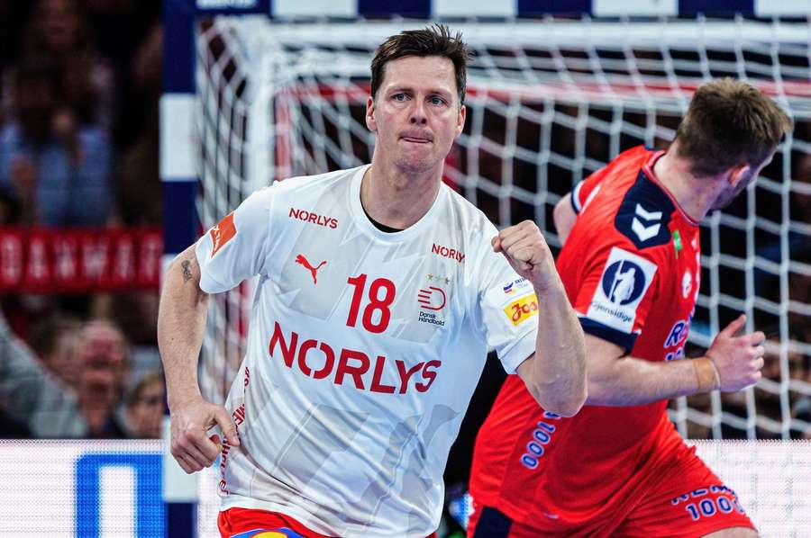 Hans Lindberg celebrates scoring against Norway at the 2024 EURO Hans Lindberg celebrates scoring against Norway at the 2024 EURO