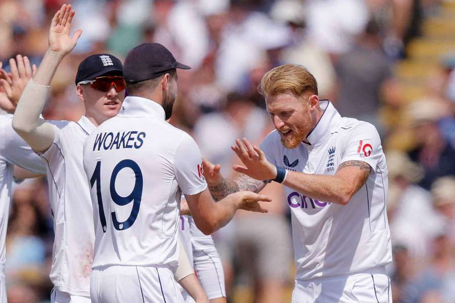 Ben Stokes celebrates a wicket for England