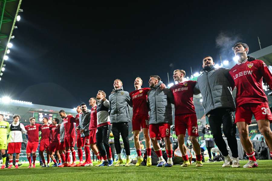 Stuttgart celebrate with their fans after their 4-1 win over Celtic in the UEFA Europa League.
