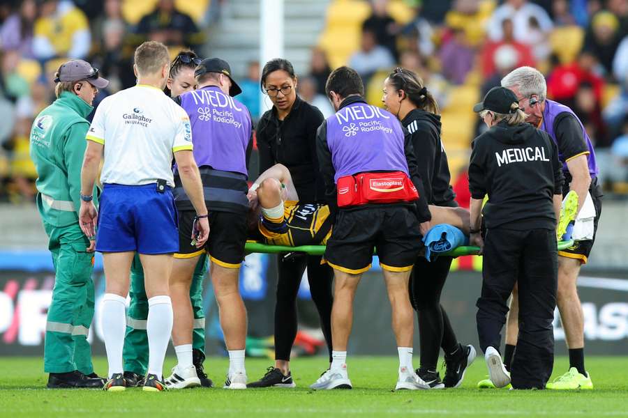 Brett Cameron is stretchered off against Moana Pasifika in Round 2. Brett Cameron is stretchered off against Moana Pasifika in Round 2.