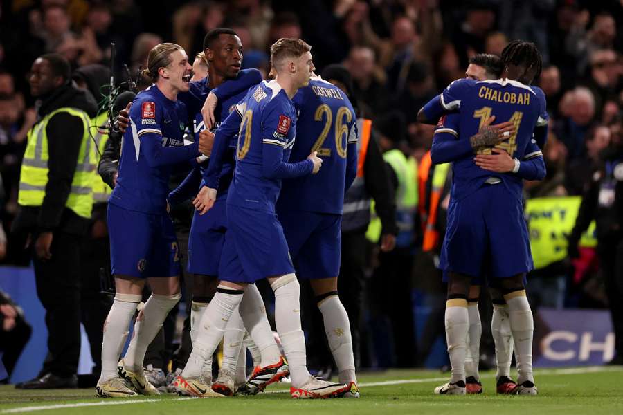 Conor Gallagher of Chelsea celebrates scoring his team's third goal
