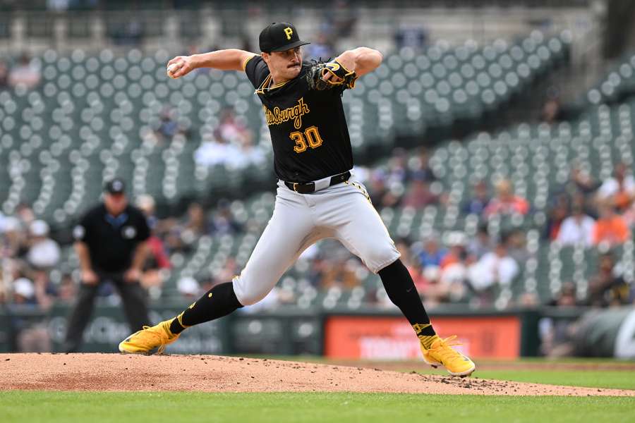 Pittsburgh Pirates pitcher Paul Skenes throws a pitch against the Detroit Tigers in the first inning 