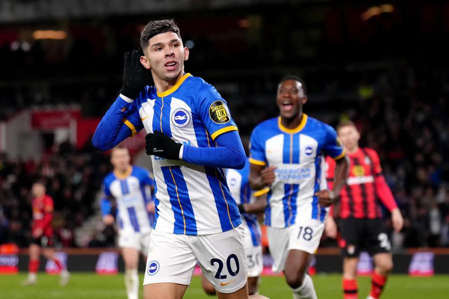 Brighton and Hove Albion's Julio Enciso celebrates scoring his side's second goal