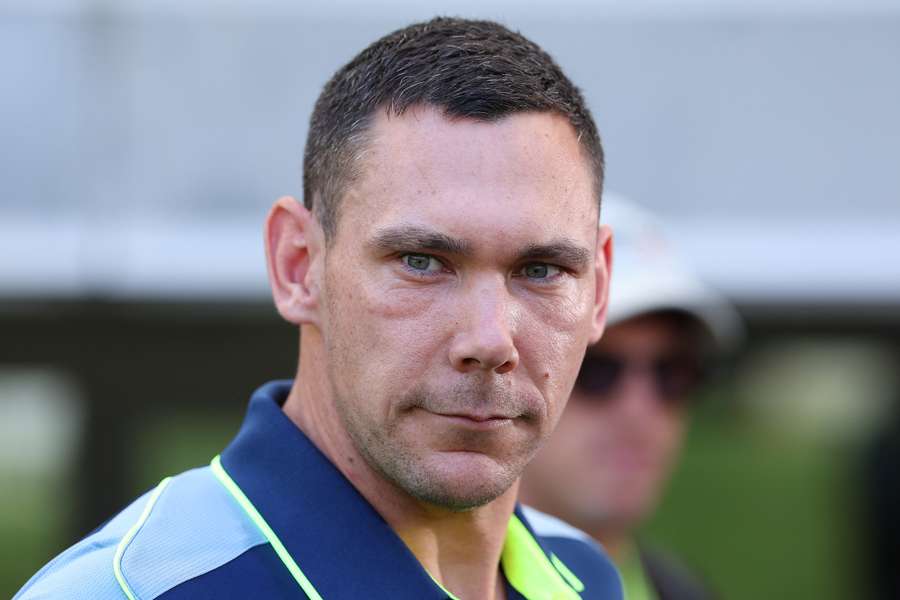 Scott Boland speaks to the media on Monday in Perth.