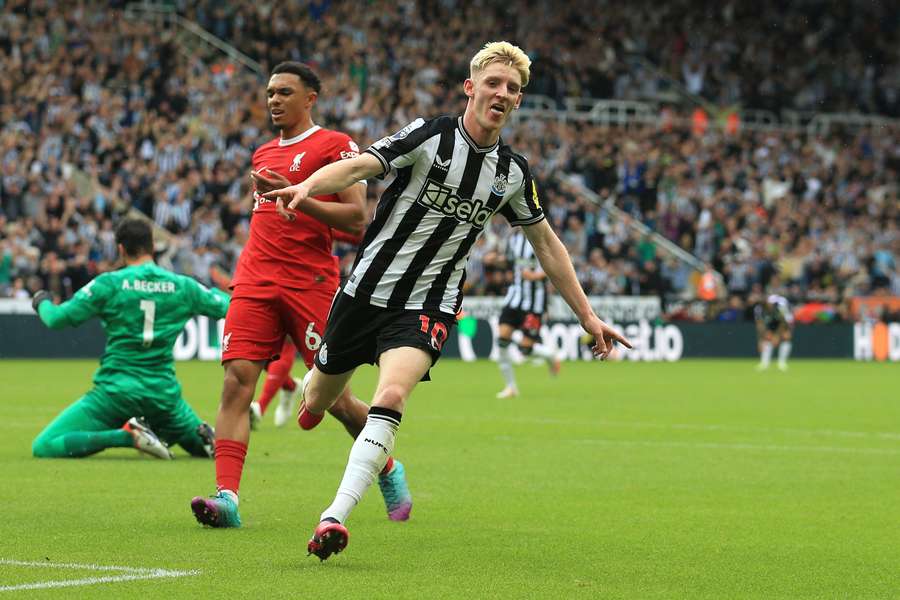 Newcastle United midfielder Anthony Gordon celebrates scoring the opening goal