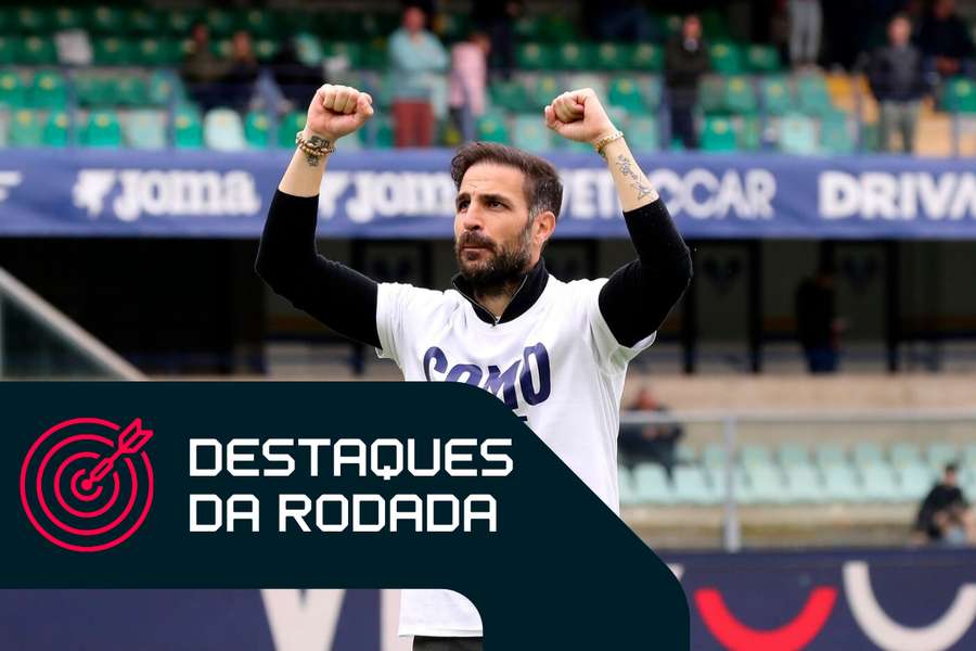 Cesc Fàbregas comemora a classificação do Como para disputar competição europeia