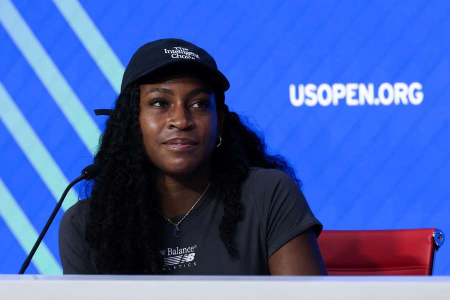 Coco Gauff speaking to the press
