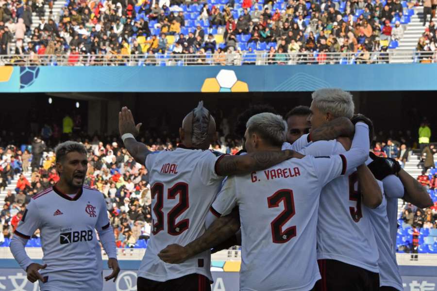 Flamengo celebrate one of their four goals in Tangier