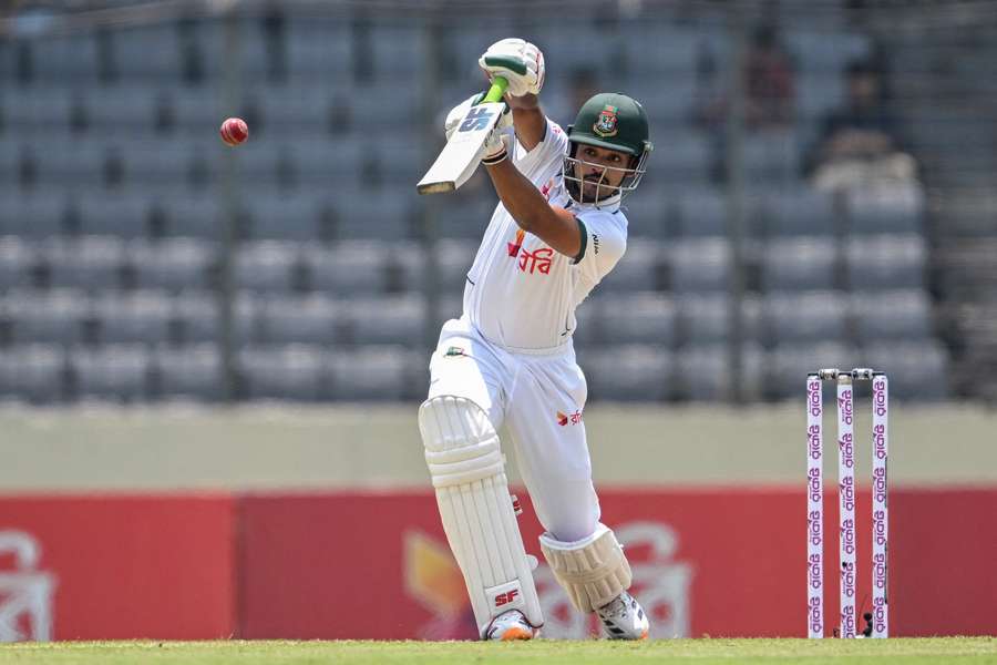Najmul Hossain Shanto hits a cover drive for Bangladesh