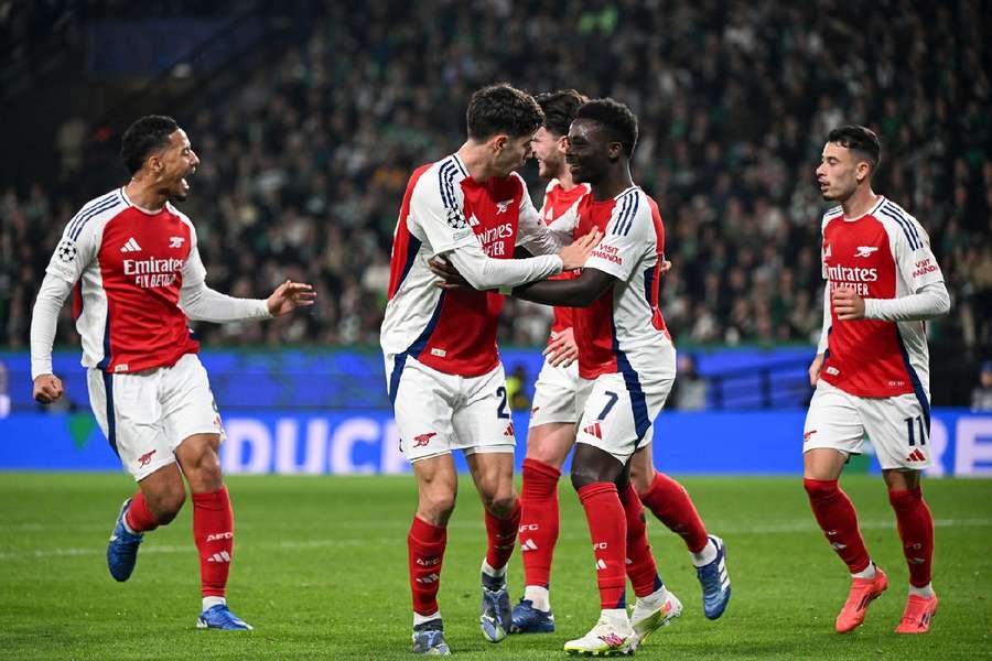 Havertz celebrates his goal with Saka