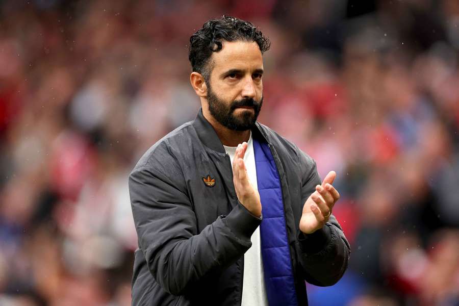 Ruben Amorim applauds supporters at the end of Man Utd's victory over Burnley