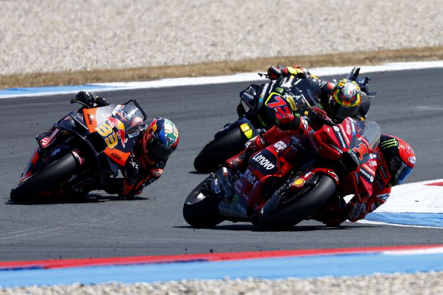 Francesco Bagnaia and Brad Binder in action during the race