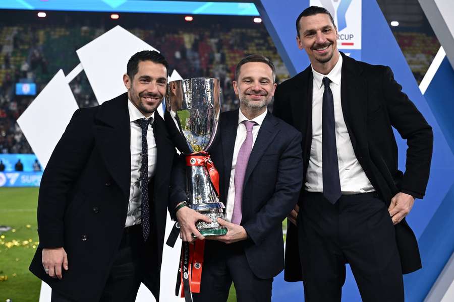 Furlani, Moncada e Ibrahimovic dopo la vittoria della Supercoppa Italiana Furlani, Moncada e Ibrahimovic dopo la vittoria della Supercoppa Italiana
