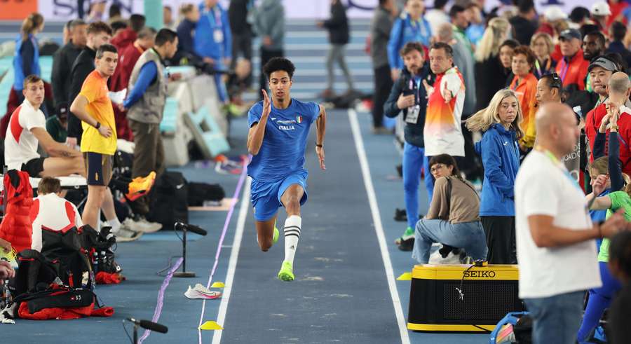 Italy's Mattia Furlani takes part in a training session ahead of the start of the World Athletics Indoor Championships Italy's Mattia Furlani takes part in a training session ahead of the start of the World Athletics Indoor Championships