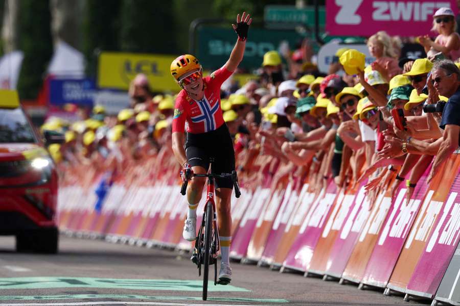 Norway's Haugset celebrates her win Norway's Haugset celebrates her win
