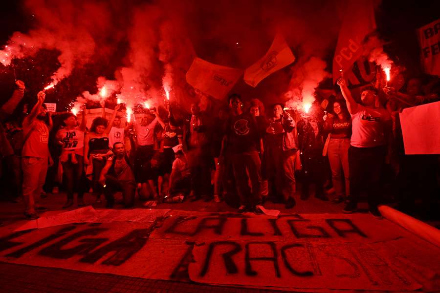 People in Sao Paulo, Brazil, protest against racism and show support for Real Madrid's Brazilian star Vinicius Junior