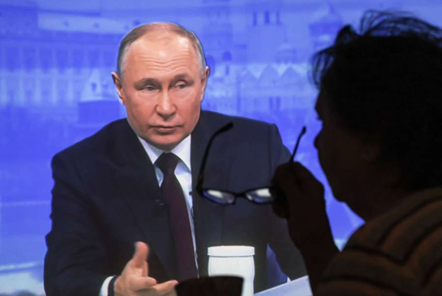 President Poetin tijdens de persconferentie waarop hij ook over de Olympische Spelen sprak