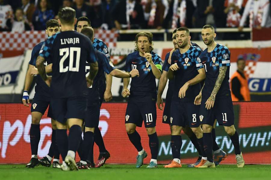 Croatia players celebrate their opening goal