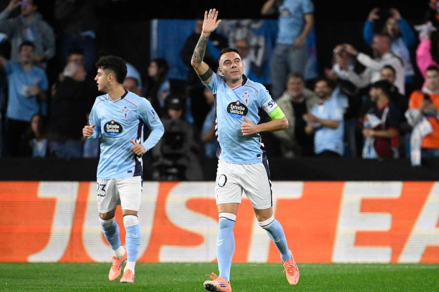 Iago Aspas celebra su gol ante el Niza