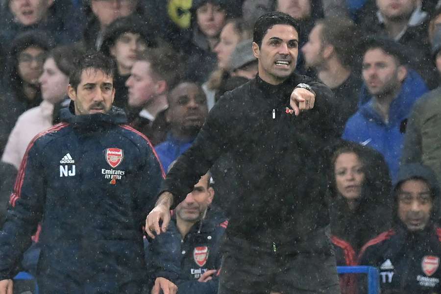 Arsenal manager Mikel Arteta gives instructions to his team during their 1-0 win over Chelsea on Sunday.