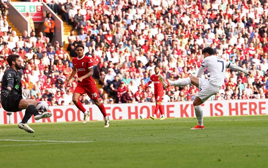 Son Heung-Min scores Tottenham's second goal against Liverpool