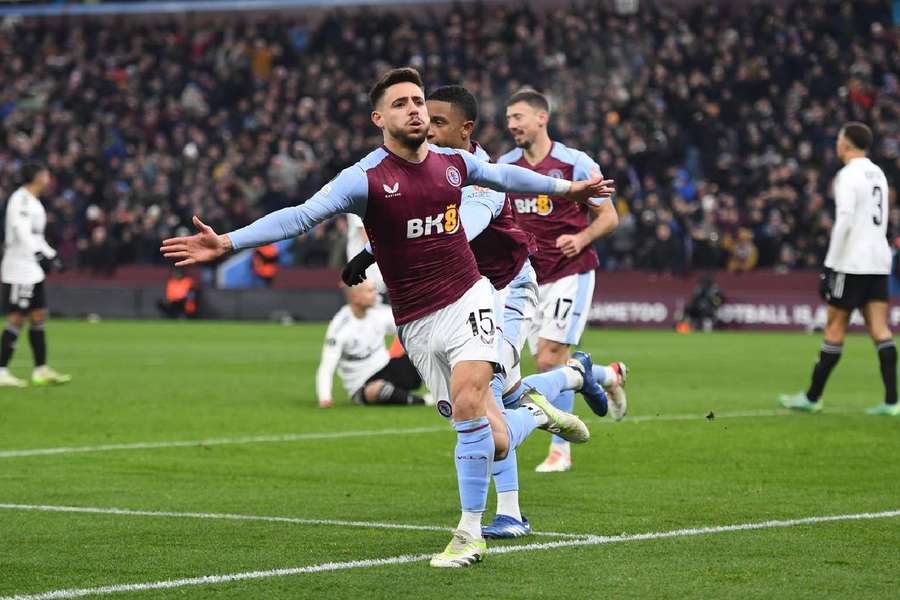 Alex Moreno celebrates scoring Villa's second